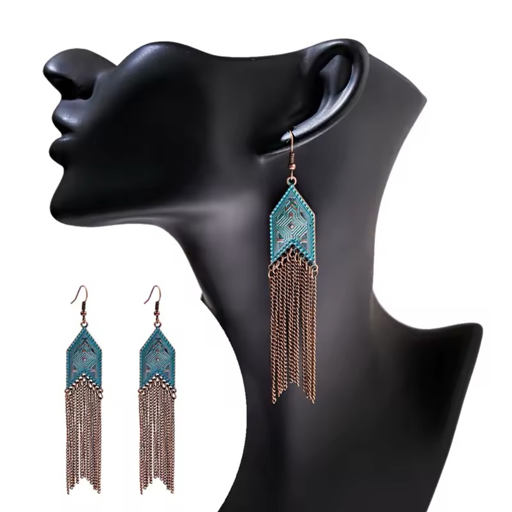 NEW Elegant Teal and Chain Dangle Earrings